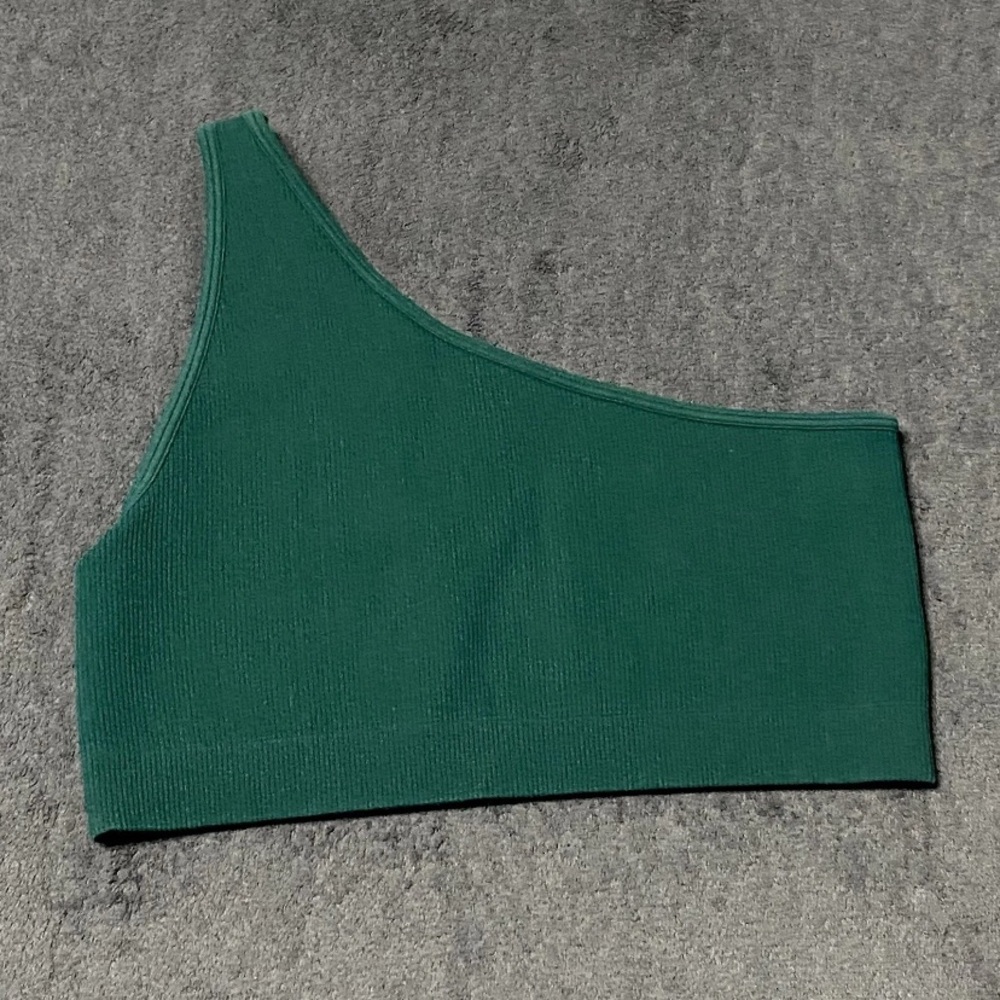 SET Active Sports Bra Womens M Green Sculpt Flex Ribbed One Shoulder Workout Gym - Picture 2 of 4